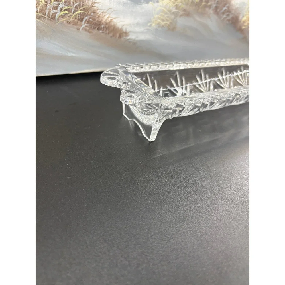 Vintage Clear Pressed Glass Celery Dish Relish Tray Starburst Sawtooth Footed